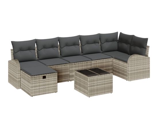 vidaXL Zestaw sof ogrodowych 8 częściowy z poduszkami Szary polirattan Dārza mēbeļu komplekti