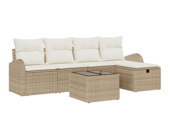 vidaXL Zestaw Sofowy  6-częściowy z Poduszkami Beżowymi Polirattan Dārza mēbeļu komplekti