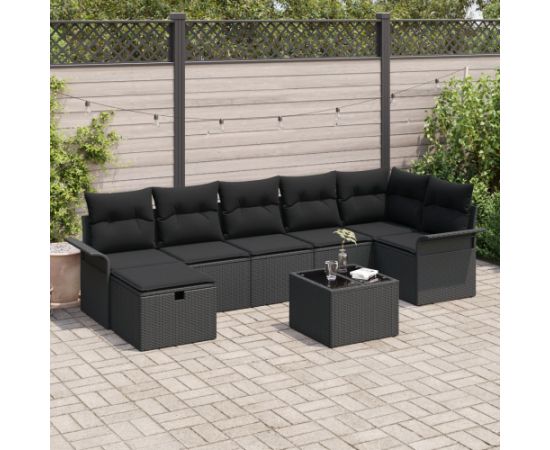 vidaXL Zestaw sof ogrodowych  8-częściowy z poduszkami czarny polirattan Dārza mēbeļu komplekti