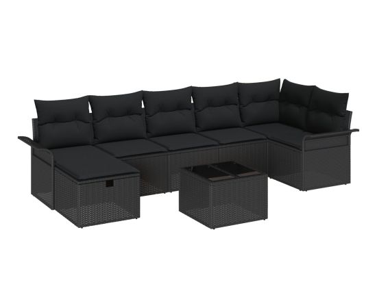 vidaXL Zestaw sof ogrodowych  8-częściowy z poduszkami czarny polirattan Dārza mēbeļu komplekti