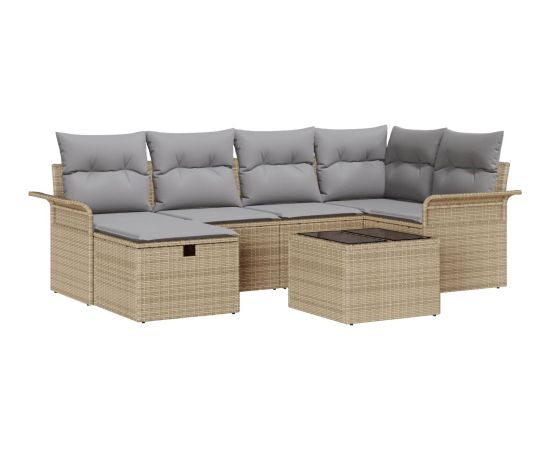 vidaXL Zestaw 7 elementowy sof ogrodowych z poduszkami Beżowy Rattan Polietylen Dārza mēbeļu komplekti