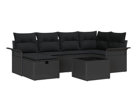 vidaXL Zestaw 7-elementowy sof ogrodowych z poduszkami czarny polirattan Dārza mēbeļu komplekti