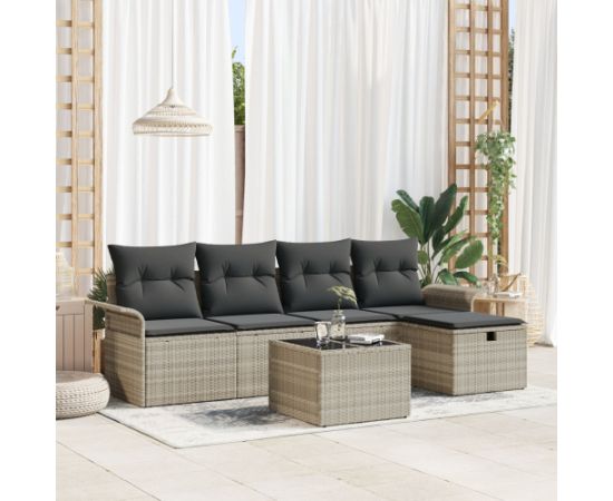 vidaXL Zestaw 6 Elementów Sofy Ogrodowej z Poduszkami w Jasnoszarym Polirattanie Dārza mēbeļu komplekti