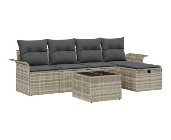 vidaXL Zestaw 6 Elementów Sofy Ogrodowej z Poduszkami w Jasnoszarym Polirattanie Dārza mēbeļu komplekti