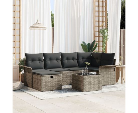 vidaXL 7 częściowy zestaw sof ogrodowych z poduszkami szary polirattan Dārza mēbeļu komplekti