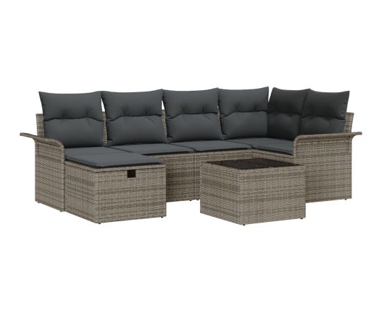 vidaXL 7 częściowy zestaw sof ogrodowych z poduszkami szary polirattan Dārza mēbeļu komplekti