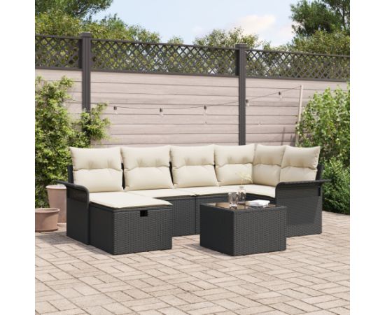 vidaXL 7-częściowy zestaw sof ogrodowych z poduszkami czarny polirattan Dārza mēbeļu komplekti