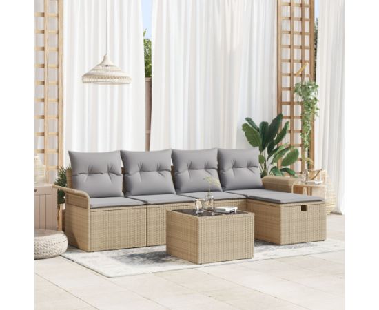 vidaXL 6-częściowy zestaw sof ogrodowych z poduszkami beżowy polirattan Dārza mēbeļu komplekti