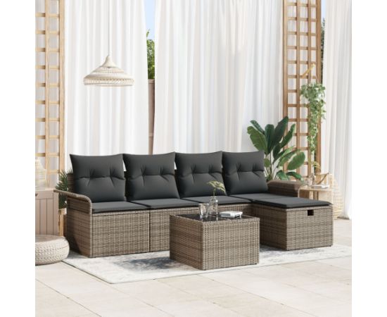 vidaXL 6-częściowy zestaw sof ogrodowych z poduszkami szary polirattan Dārza mēbeļu komplekti