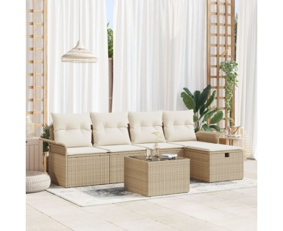 vidaXL Zestaw Sof Ogrodowych  6-częściowy z Poduszkami Beżowy Polirattan Dārza mēbeļu komplekti