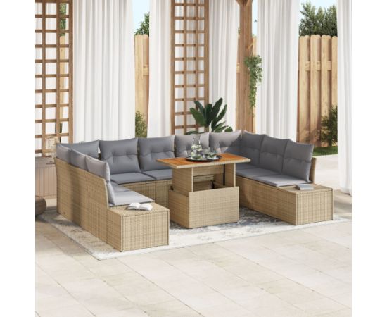 vidaXL Zestaw Sofowy 10 Częściowy z Poduszkami Beżowy Rattan Dārza mēbeļu komplekti