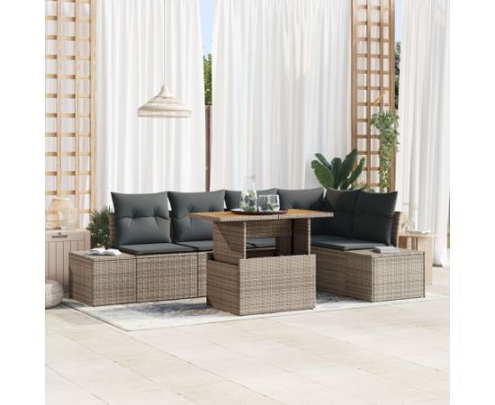 vidaXL 6-częściowy zestaw sof ogrodowych z poduszkami Szary Polirattan Dārza mēbeļu komplekti