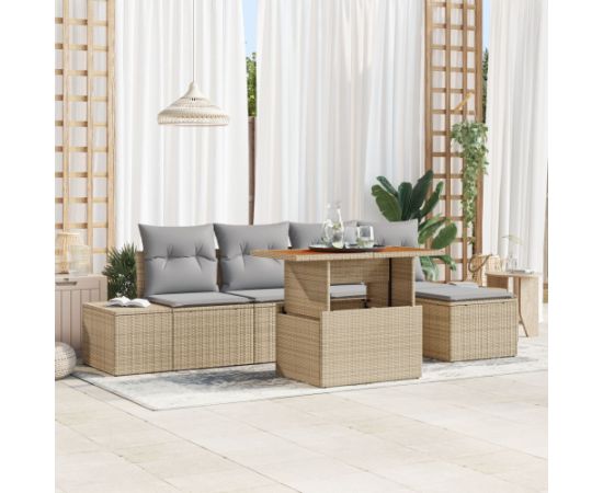 vidaXL Zestaw 6 elementów sof ogrodowych  z poduszkami Beżowy Rattan Dārza mēbeļu komplekti