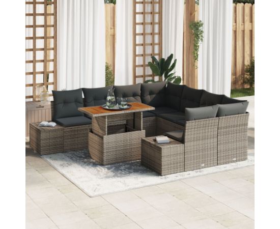 vidaXL Zestaw 9 częściowy sof ogrodowych z poduszkami szarego polirattanu Dārza mēbeļu komplekti