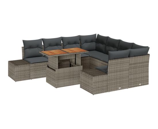 vidaXL Zestaw 9 częściowy sof ogrodowych z poduszkami szarego polirattanu Dārza mēbeļu komplekti