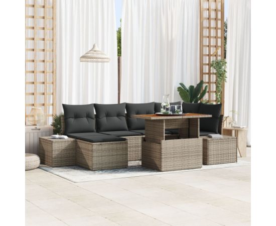 vidaXL 7-częściowy zestaw sof ogrodowych z poduszkami szary polirattan Dārza mēbeļu komplekti