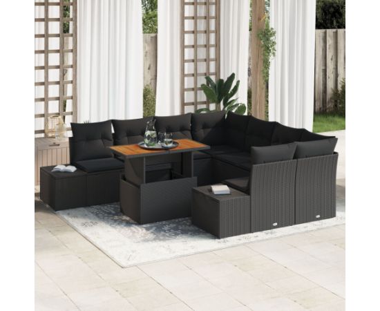 vidaXL 9-częściowy zestaw sof ogrodowych  z poduszkami czarny polirattan Dārza mēbeļu komplekti