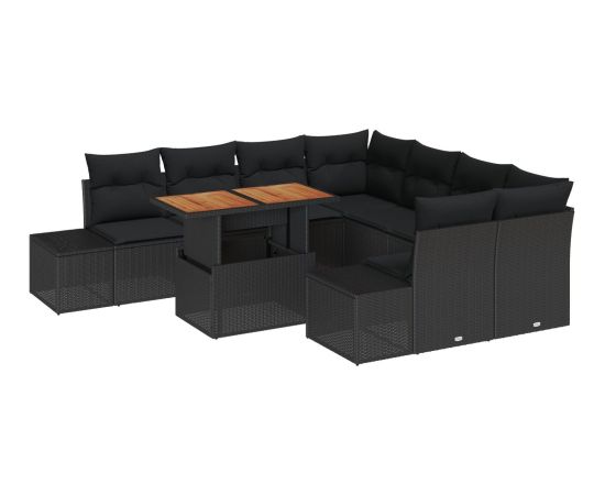 vidaXL 9-częściowy zestaw sof ogrodowych  z poduszkami czarny polirattan Dārza mēbeļu komplekti