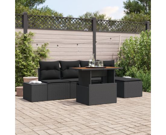 vidaXL 6-elementowy zestaw sof ogrodowych  z poduszkami czarny polirattan Dārza mēbeļu komplekti