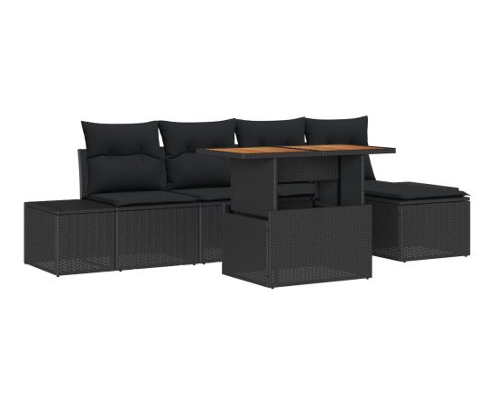 vidaXL 6-elementowy zestaw sof ogrodowych  z poduszkami czarny polirattan Dārza mēbeļu komplekti