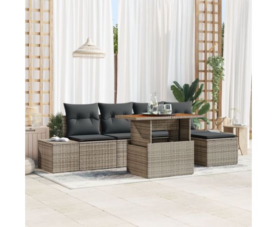 vidaXL 6-elementowy zestaw sofy ogrodowej z poduszkami szarymi z polirattanu Dārza mēbeļu komplekti