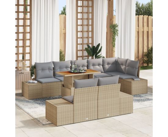 vidaXL 9-częściowy zestaw sof ogrodowych z poduszkami Beżowy Polirattan Dārza mēbeļu komplekti