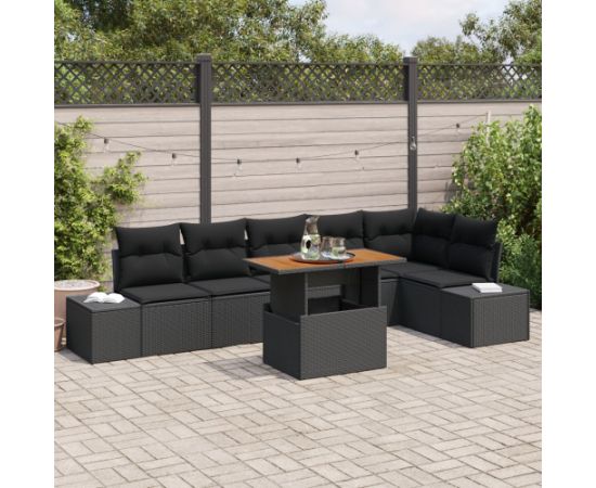 vidaXL Zestaw ogrodowy  7 częściowy z poduszkami Czarny Polirattan Dārza mēbeļu komplekti