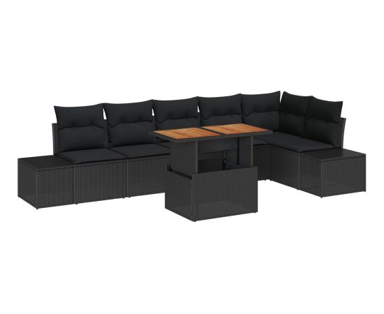 vidaXL Zestaw ogrodowy  7 częściowy z poduszkami Czarny Polirattan Dārza mēbeļu komplekti