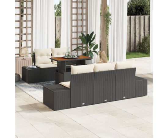 vidaXL 6-częściowy zestaw sof ogrodowych z poduszkami czarny poli rattan Dārza mēbeļu komplekti