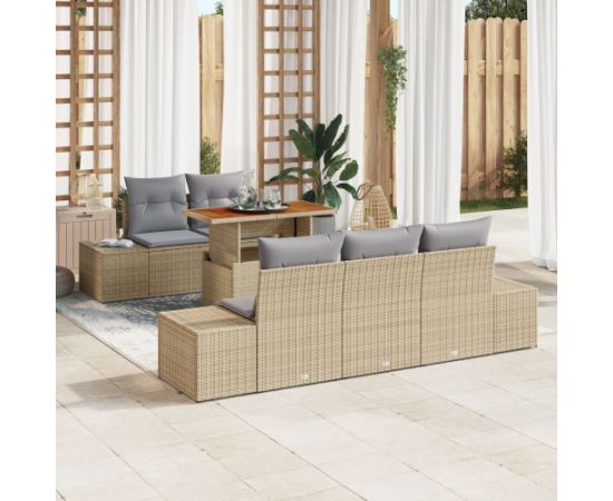 vidaXL Zestaw 6-osobowy sof ogrodowych z poduszkami Beżowy Polirattan Dārza mēbeļu komplekti