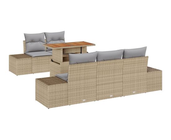 vidaXL Zestaw 6-osobowy sof ogrodowych z poduszkami Beżowy Polirattan Dārza mēbeļu komplekti