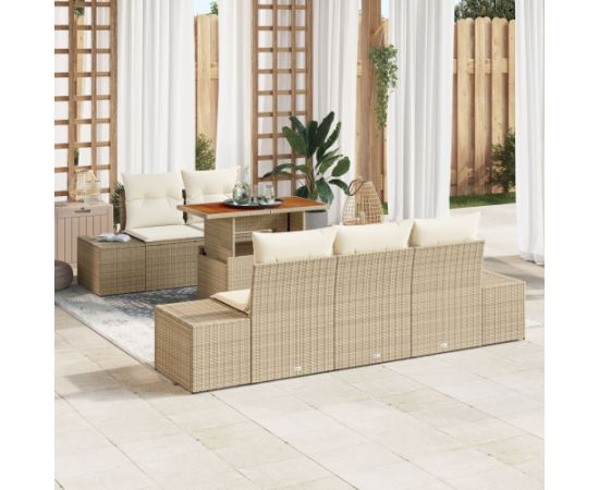 vidaXL 6-częściowy zestaw sof ogrodowych z poduszkami Beżowy z polirattanu Dārza mēbeļu komplekti