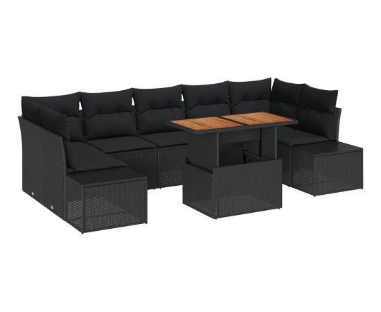 vidaXL Zestaw Sof na Zewnątrz  8 części z poduszkami Czarny Polirattan Dārza mēbeļu komplekti