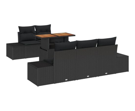 vidaXL Zestaw 6-częściowy sof ogrodowych z poduszkami Czarny polirattan Dārza mēbeļu komplekti