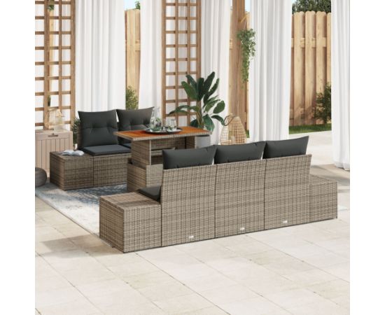 vidaXL Zestaw sof ogrodowych 6-częściowy z poduszkami Szary Polirattan Dārza mēbeļu komplekti