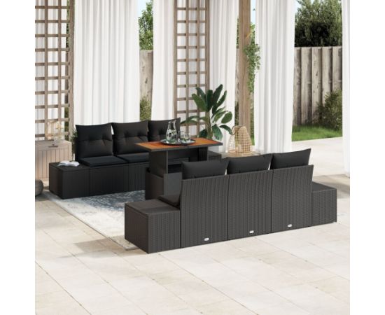 vidaXL 7-częściowy zestaw sof ogrodowych z poduszkami czarny rattanu polietylenowego Dārza mēbeļu komplekti