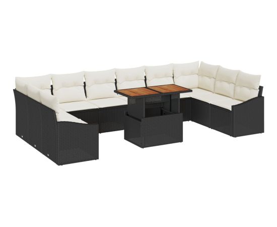 vidaXL Zestaw 11-częściowy sof ogrodowych z poduszkami Czarny Rattan Dārza mēbeļu komplekti
