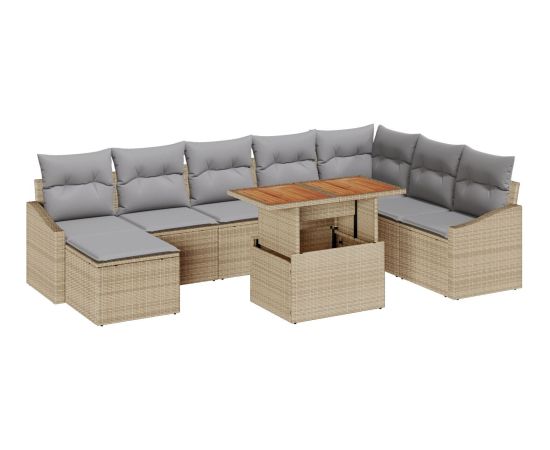 vidaXL 9-elementowy zestaw sofy ogrodowej  z beżowymi poduszkami i polirattanem Dārza mēbeļu komplekti