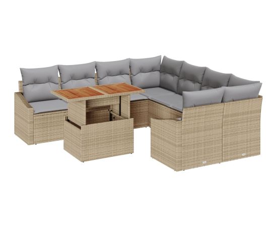 vidaXL Zestaw 9 częściowy sof ogrodowych z poduszkami beżowy polirattan Dārza mēbeļu komplekti