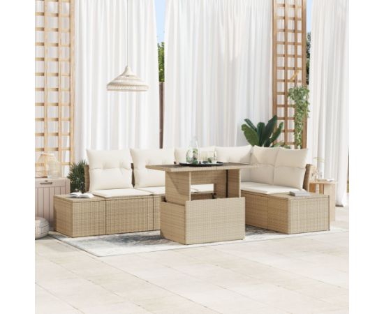 vidaXL 6 Częściowy Zestaw Sof Ogrodowych z Poduszkami Beżowy Polirattan Dārza mēbeļu komplekti