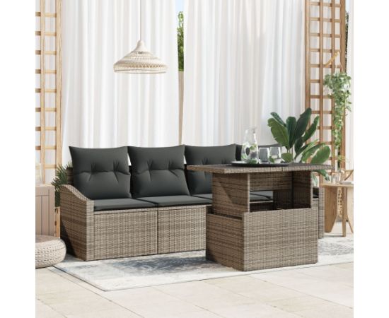 vidaXL 5-częściowy zestaw sof ogrodowych z poduszkami Szary Poly Rattan Dārza mēbeļu komplekti