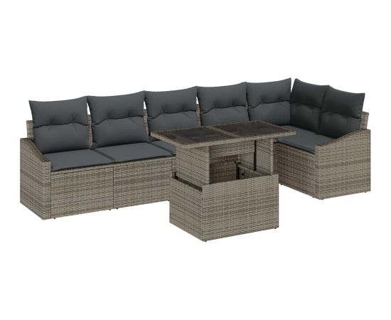 vidaXL 7 Częściowy Zestaw Sof Ogrodowych z Poduszkami Szary Rattan Poli Dārza mēbeļu komplekti