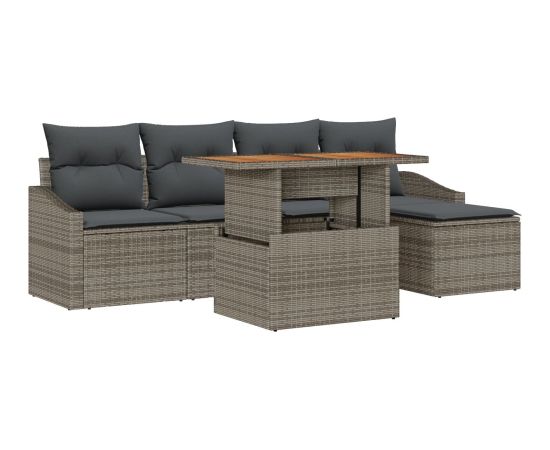 vidaXL 6-częściowy zestaw sof ogrodowych z poduszkami szary poli rattan Dārza mēbeļu komplekti