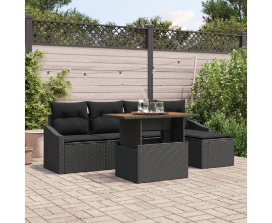 vidaXL 6-częściowy zestaw sof ogrodowych z poduszkami Czarny Polirattan Dārza mēbeļu komplekti