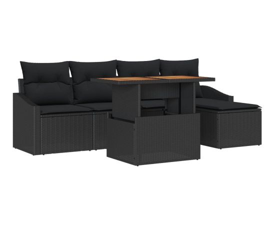 vidaXL 6-częściowy zestaw sof ogrodowych z poduszkami Czarny Polirattan Dārza mēbeļu komplekti