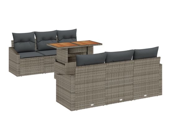 vidaXL 7-częściowy zestaw sof ogrodowych z poduszkami szary poli rattan Dārza mēbeļu komplekti