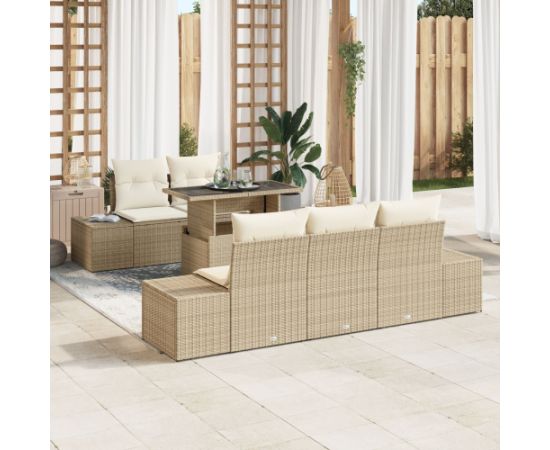 vidaXL Zestaw kanapowy  w 6 częściach z poduszkami Beżowy Polirattan Dārza mēbeļu komplekti