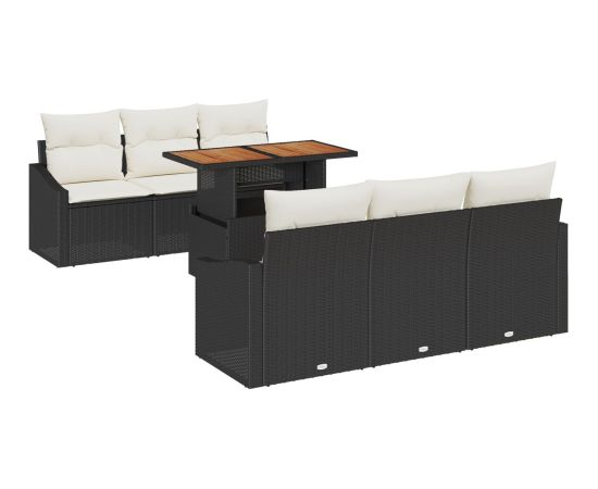 vidaXL 7-elementowy zestaw sof ogrodowych z poduszkami czarny polirattan Dārza mēbeļu komplekti