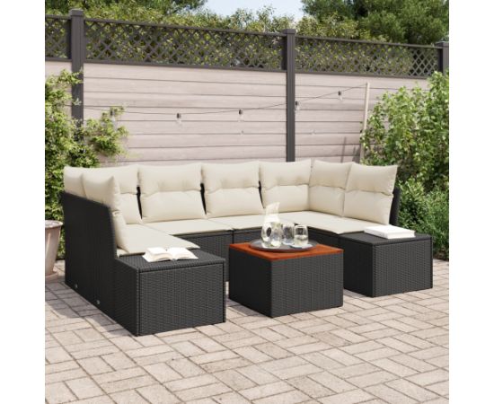 vidaXL Zestaw Sofowy  7-częściowy z Poduszkami Czarny Rattan Poliwęglanowy Dārza mēbeļu komplekti