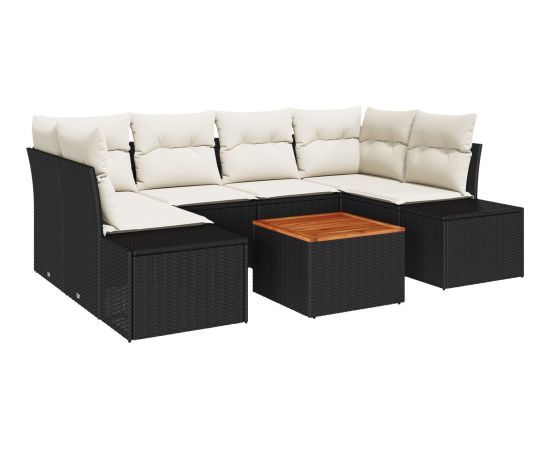 vidaXL Zestaw Sofowy  7-częściowy z Poduszkami Czarny Rattan Poliwęglanowy Dārza mēbeļu komplekti